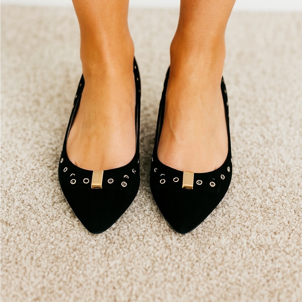 NEW! CLARKS Black Flats with Gold Accents